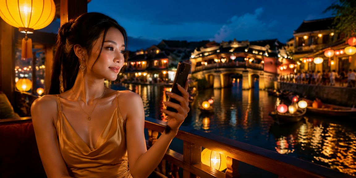 Người chơi trải nghiệm casino di động tại chợ đêm Hội An với 99000