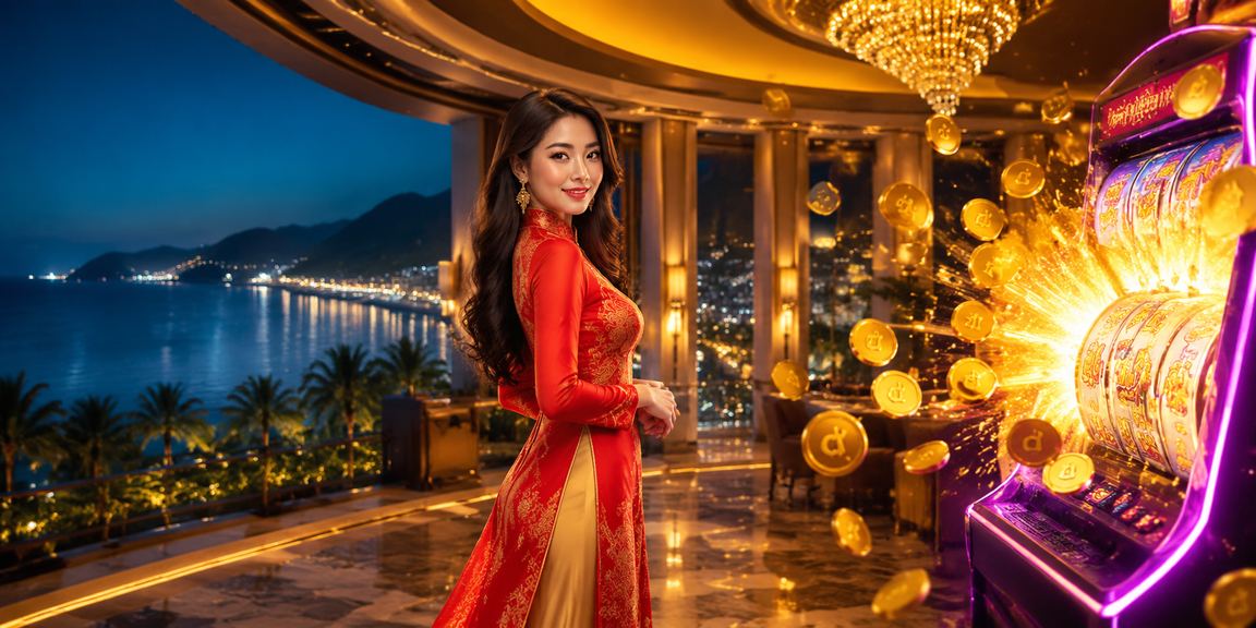 Người chơi mặc áo dài tại Phú Quốc thử slot game mới trên điện thoại